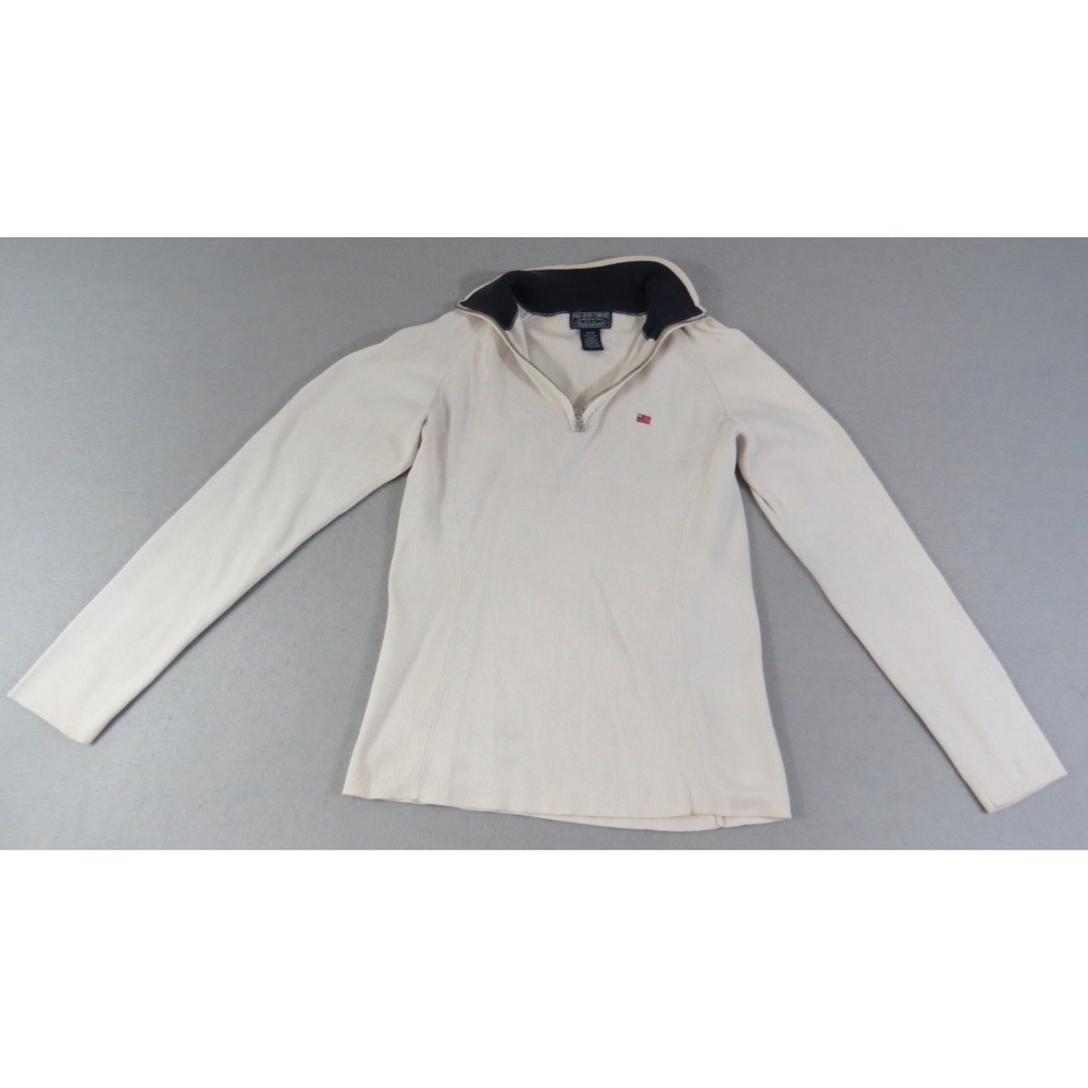 Vintage Polo Jeans Ralph Lauren 100% Cotton Women's M 1/4 Zip Mockneck Sweater